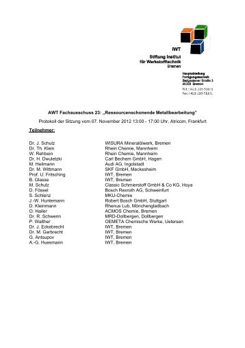 Protokoll der Sitzung vom 07. November 2012 - IWT Bremen