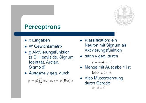 Neuronale Netze - Universität Regensburg