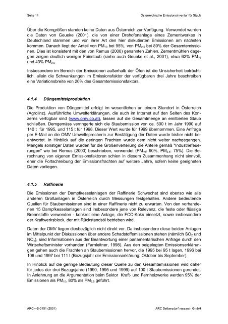 Österreichische Emissionsinventur für Staub - ARC systems research