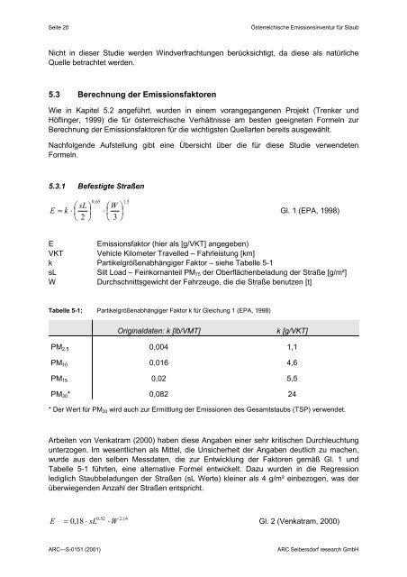 Österreichische Emissionsinventur für Staub - ARC systems research