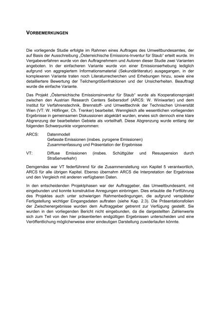 Österreichische Emissionsinventur für Staub - ARC systems research