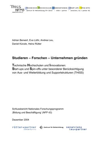 Studieren – Forschen – Unternehmen gründen - thiss - ETH Zürich