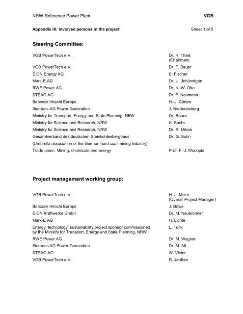 Steering Committee Project Management Working Group Energy