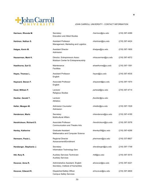 Faculty, Staff, & Administration Directory - John Carroll University