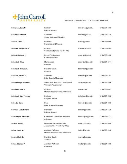 Faculty, Staff, & Administration Directory - John Carroll University