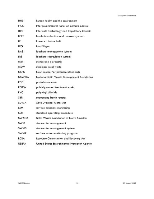 AREA A/B ENGINEERING REPORT - Waste Management