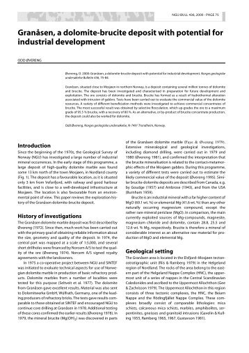 Granåsen, a dolomite-brucite deposit with potential for ... - NGU