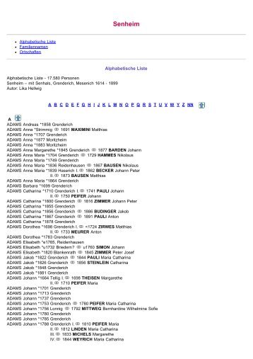 ABC-Listen zu Familienbuch rk. Senheim mit Senhals ... - Trier