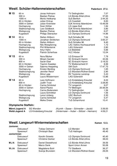 FLVW Bestenliste Westfalen 2005 - LG Wittgenstein