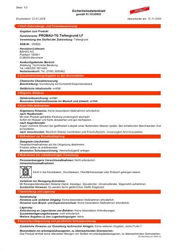 Sicherheitsdatenblatt · Handelsname: PROBAU-TG Tiefengrund LF