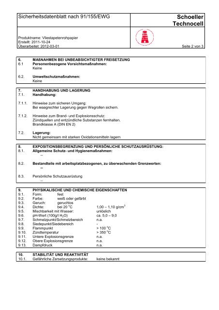 Sicherheitsdatenblatt Vlies - Technocell Vlies