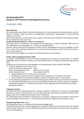 Bericht des Sportjugendausschusses - Stadtsportbund Bonn eV