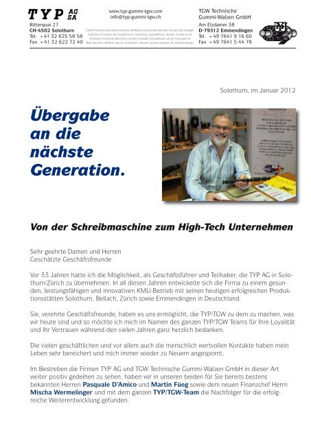 Übergabe an die nächste Generation. Von der ... - Typ AG