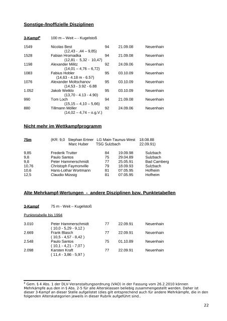 bestenlisten - LG Bad Soden/Neuenhain Leichtathletik