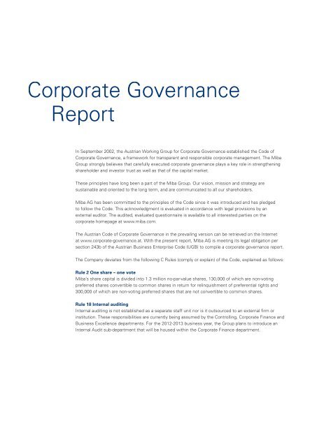 Corporate Governance Report - Miba