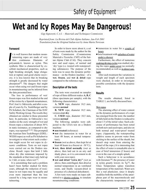 Wet and Icy Ropes May Be Dangerous! - Black Diamond