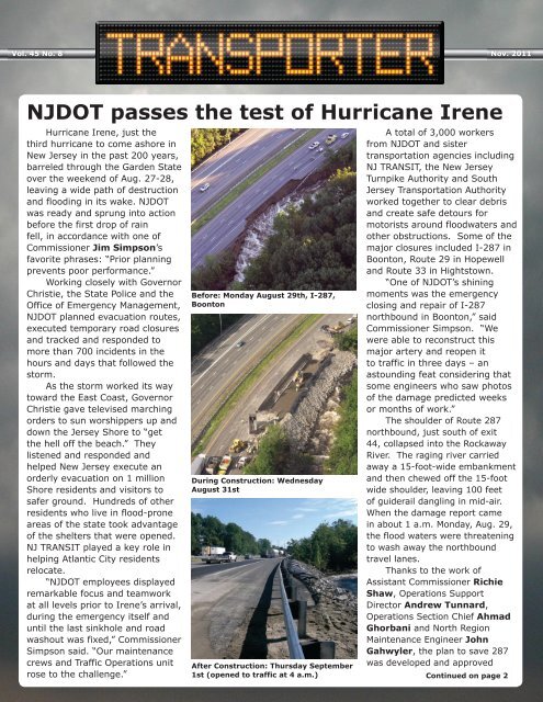 NJDOT Passes The Test Of Hurricane Irene - dotra