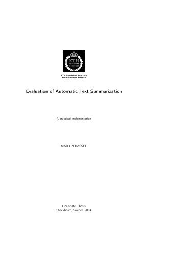 Evaluation of Automatic Text Summarization - KTH