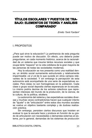 títulos escolares y puestos de tra- bajo - Plan Institucional