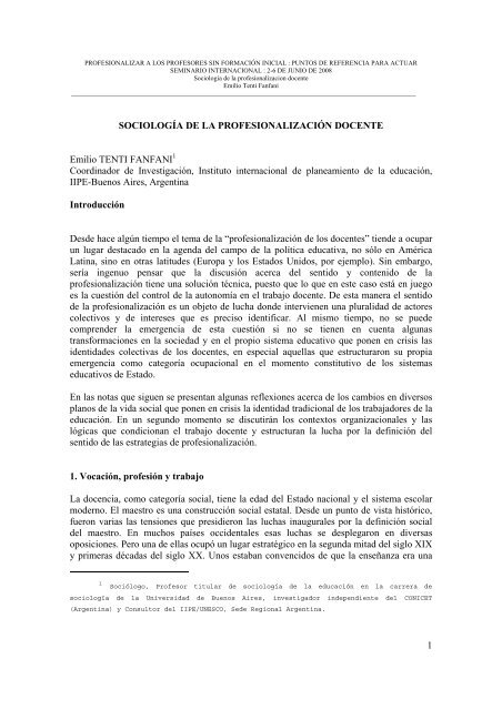 1 SOCIOLOGÍA DE LA PROFESIONALIZACIÓN DOCENTE ... - CIEP