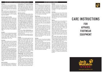CARE INSTRUCTIONS - JACK WOLFSKIN