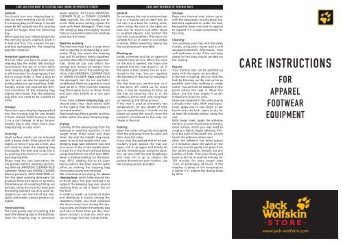 CARE INSTRUCTIONS - JACK WOLFSKIN