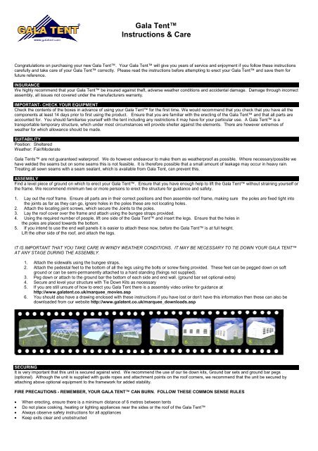 Gala Tent Instructions Amp Care