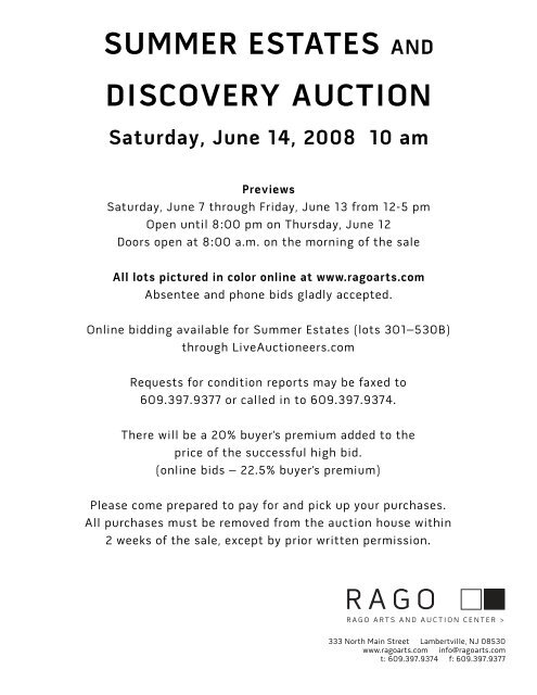 Summer Estates - Rago Arts and Auction Center