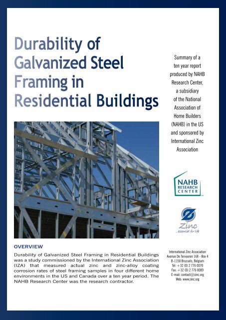 Durability of Galvanized Steel Framing in Residential Buildings