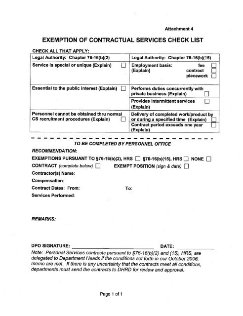 exemption of contractual services check list - State of Hawaii