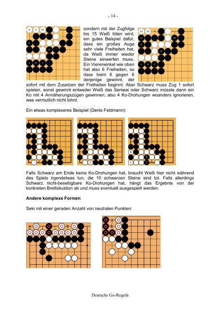 Deutsche Go-Regeln (ein Vorschlag) Die vier allgemeinen Regeln ...
