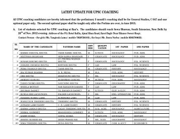 LATEST UPDATE FOR UPSC COACHING - Sikkimhrdd.org