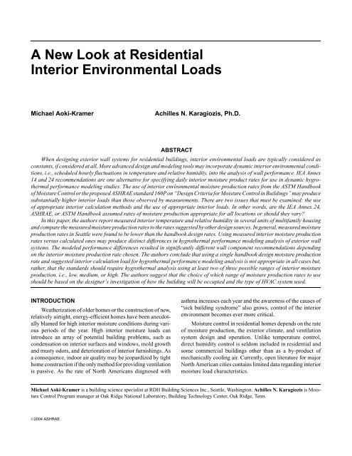 A New Look at Residential Interior Environmental Loads