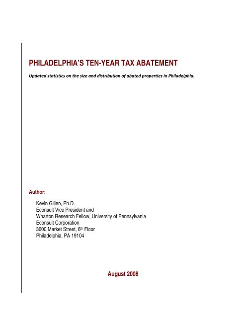 philadelphia's ten-year tax abatement - Econsult Corporation