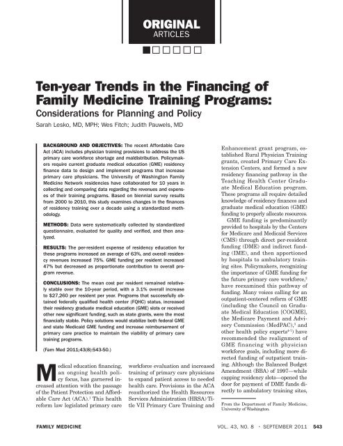 Ten-year Trends in the Financing of Family Medicine ... - STFM