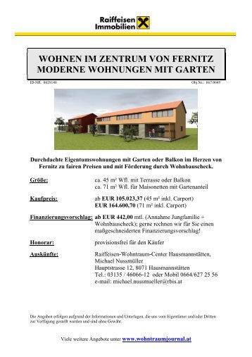 WOHNEN IM ZENTRUM VON FERNITZ MODERNE WOHNUNGEN ...