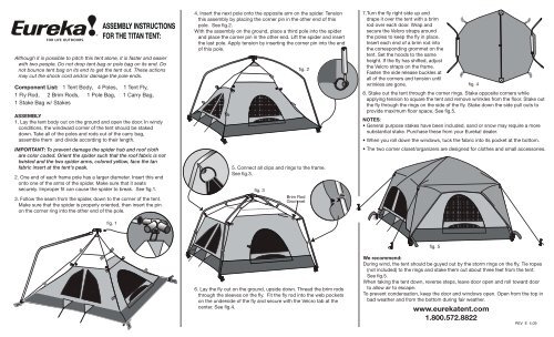 ASSEMBLY INSTRUCTIONS FOR THE TITAN TENT: - Eureka Tent