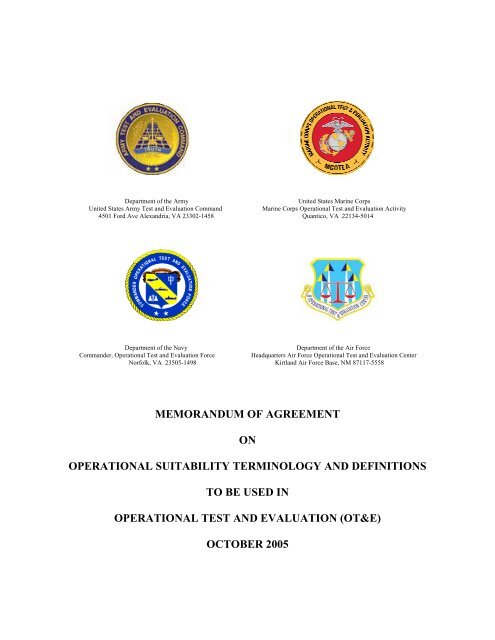 Operating Merandum Memorandum of agreement on operational suitability terminology