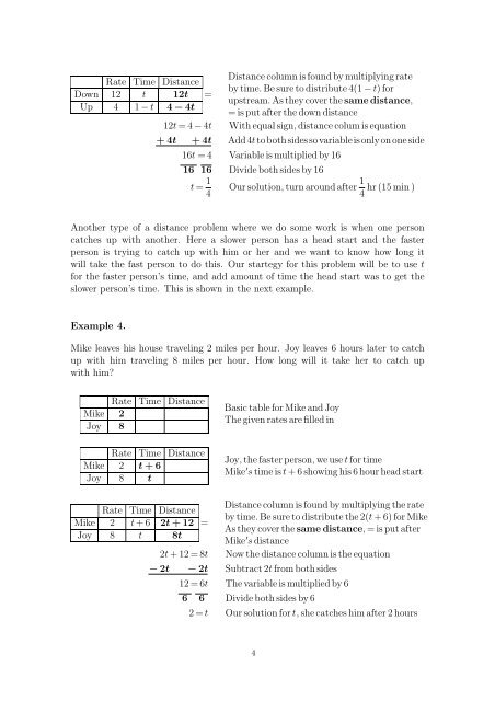 Solving Linear Equations - Distance, Rate and Time - Wallace Math ...