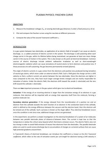 PLASMA PHYSICS: PASCHEN CURVE