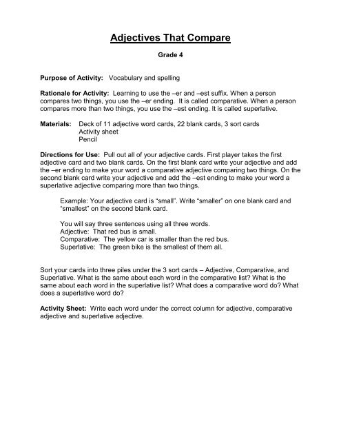 Adjectives That Compare Adjectives that compare