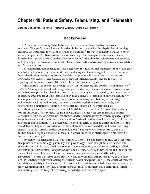 Chapter 48. Patient Safety, Telenursing, and Telehealth - Agency for ...