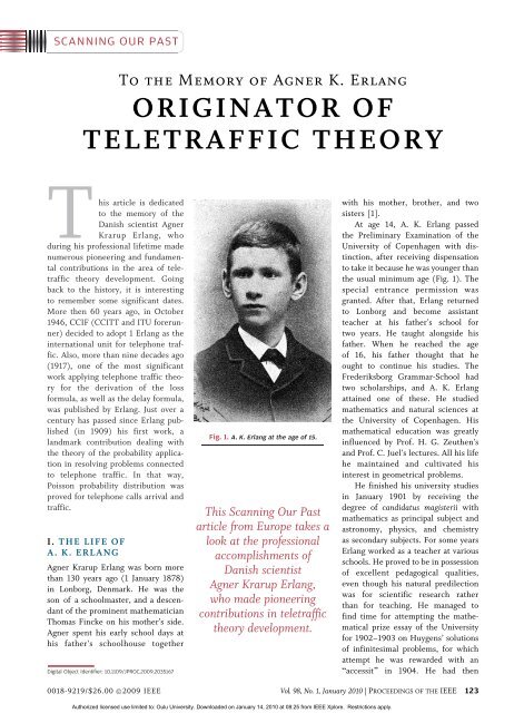 ORIGINATOR OF TELETRAFFIC THEORY - Oulu