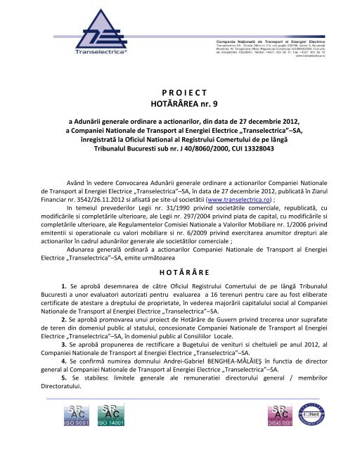 Divizia Sisteme si Infrastructuri Critice - Transelectrica