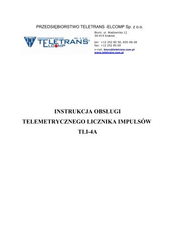 instrukcja obsługi telemetrycznego licznika ... - Teletrans Elcomp