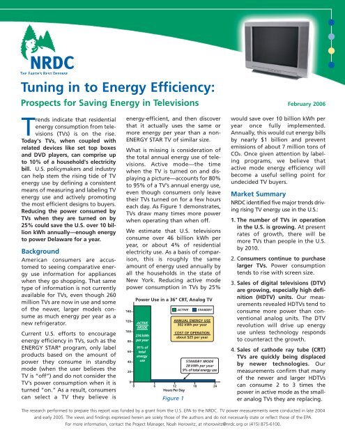 NRDC: Prospects for Saving Energy in Televisions (pdf)