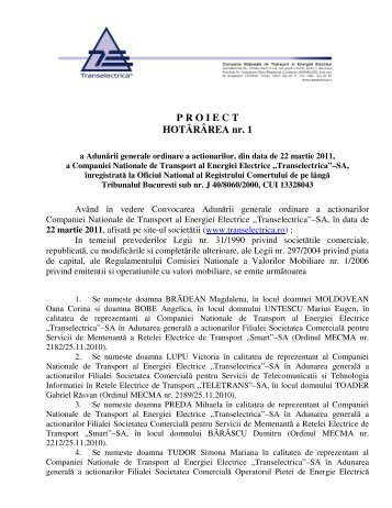 P R O I E C T  HOTĂRÂREA nr. 1 - Transelectrica