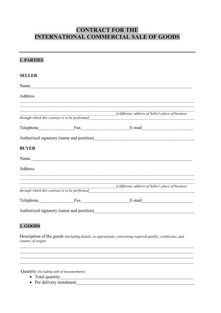contract for the ınternatıonal commercıal sale of goods