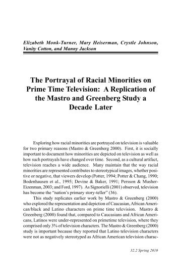 The Portrayal of Racial Minorities on Prime Time Television: A ...