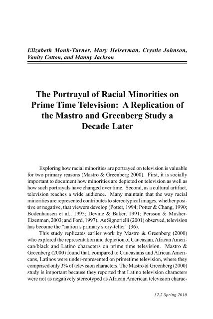 The Portrayal of Racial Minorities on Prime Time Television: A ...